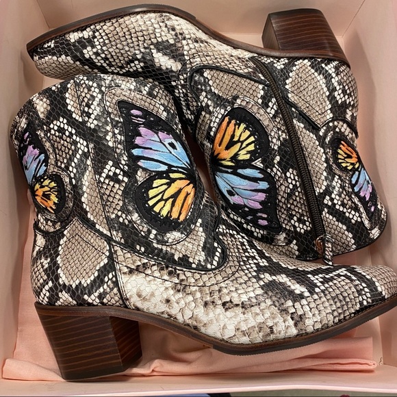 Sophia Webster Shelby black multicolor western leather snakeskin butterfly boots - Picture 10 of 14